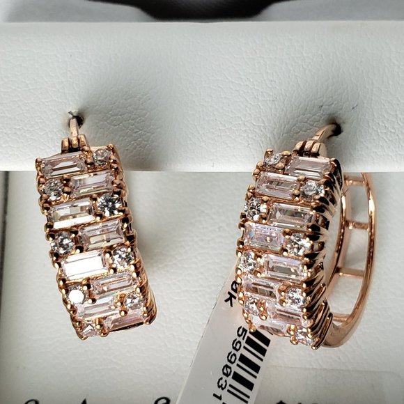 NWT 14K gold (rose) over sterling CZ small hoop earrings - stunning 😍 - Picture 4 of 10